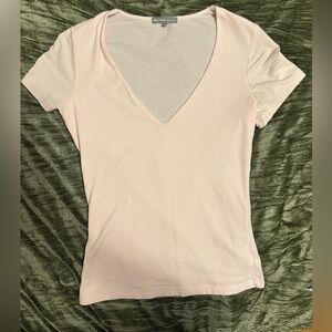 James Perse Women’s Light Pink Short Sleeve V-Neck Fitted Top Tee Size 1